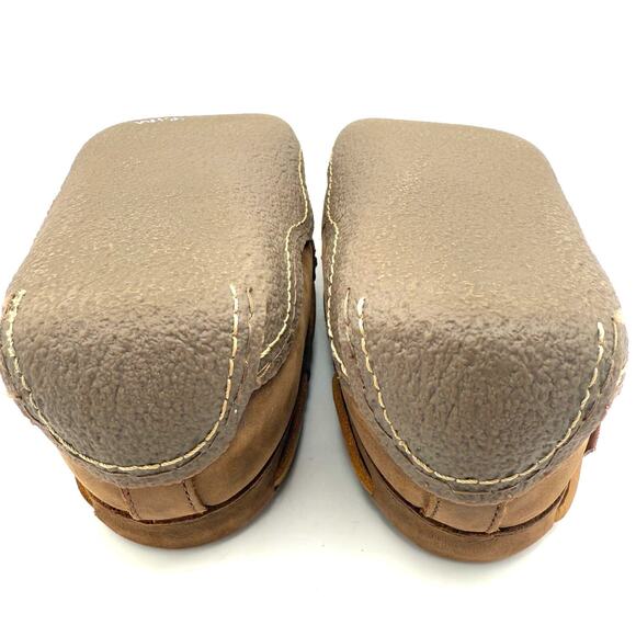 LL Bean Mens Flannel-Lined Moccasin Slippers Size 10M Brown Leather House Shoes - Picture 8 of 9